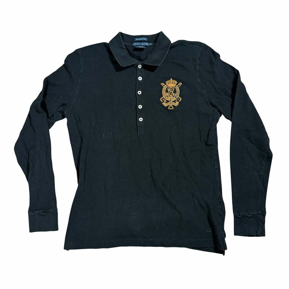 Womens Ralph Lauren The Skinny Polo Long Sleeve Shirt with Gold Crest Logo XL